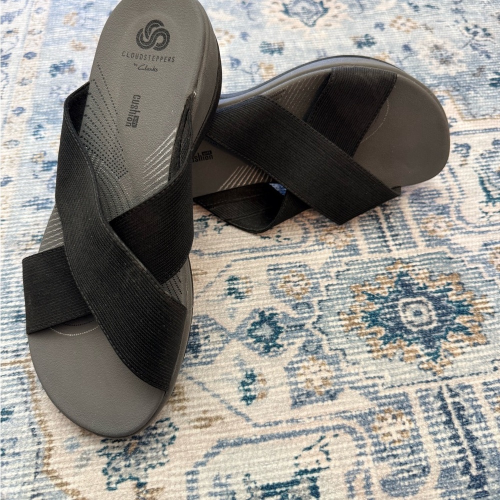 Clarks Black Criss-Cross Sandals